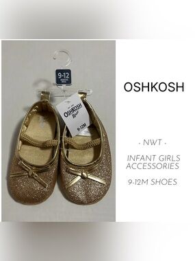 OSHKOSH - 9/12M - NWT - INFANT GIRLS GOLD SPARKLE BALLET FLATS / SHOES